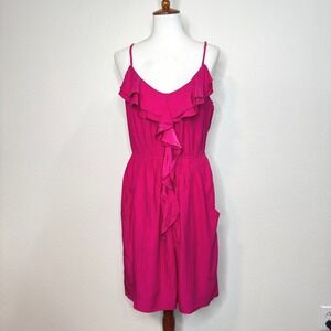 REBECCA TAYLOR Silk Mini Dress Spaghetti Straps 12 Magenta Pink Ruffles Flirty